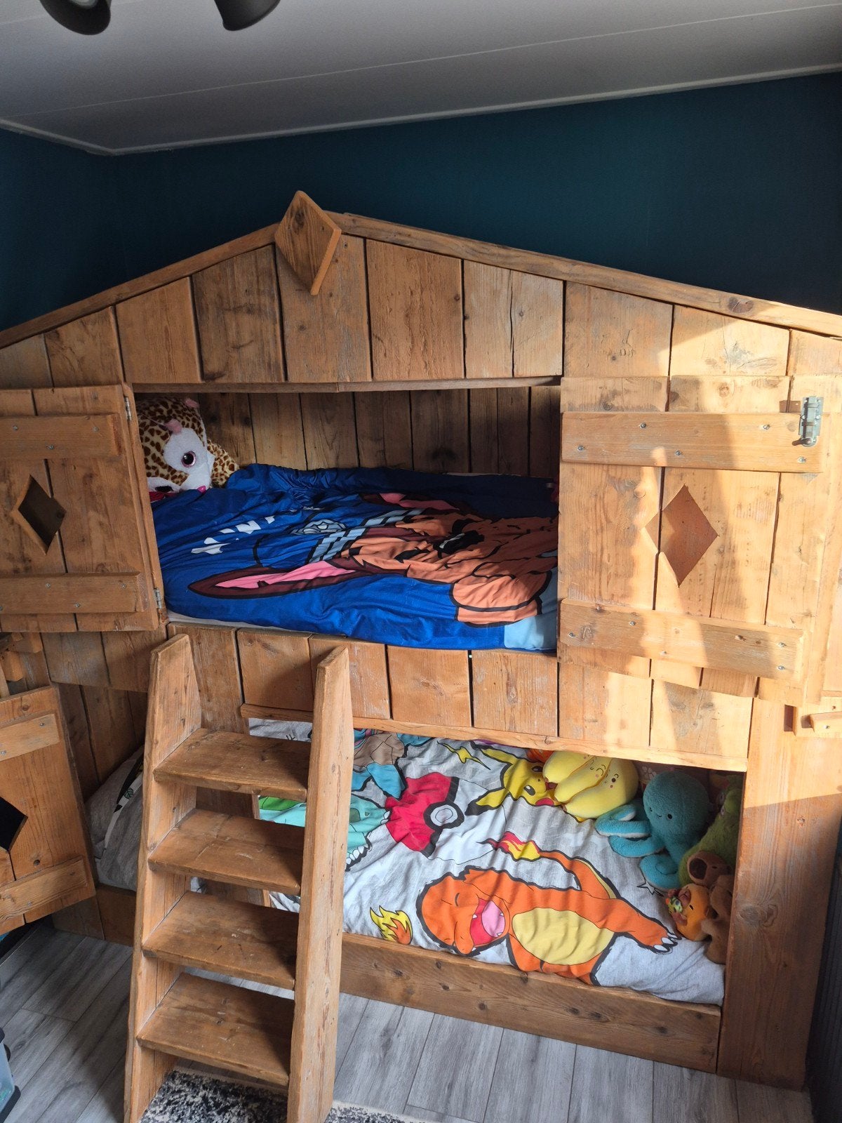 Houten Stapelbed - Boomhut Stijl, Ophalen, Gebruikt, 90 cm, Tweepersoons