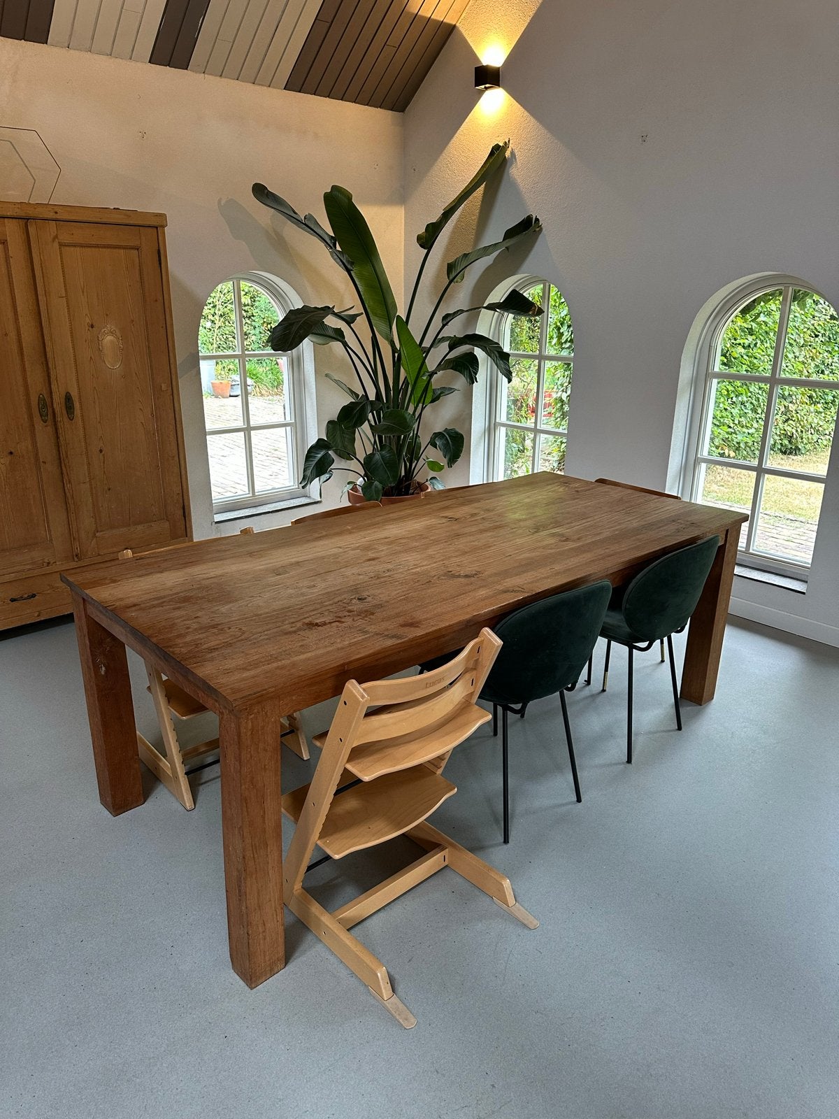 Massief houten tafel, Ophalen, Gebruikt, Teakhout, 200 cm of meer