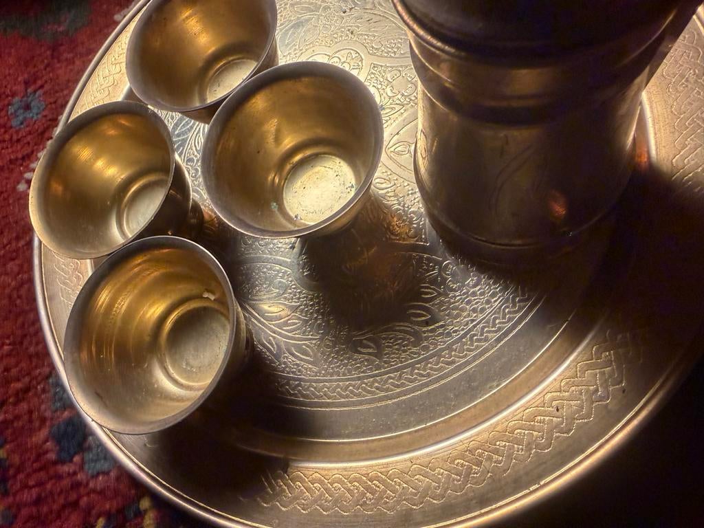 Marokkaanse koffieset met dienblad en 4 kopjes, Ophalen of Verzenden
