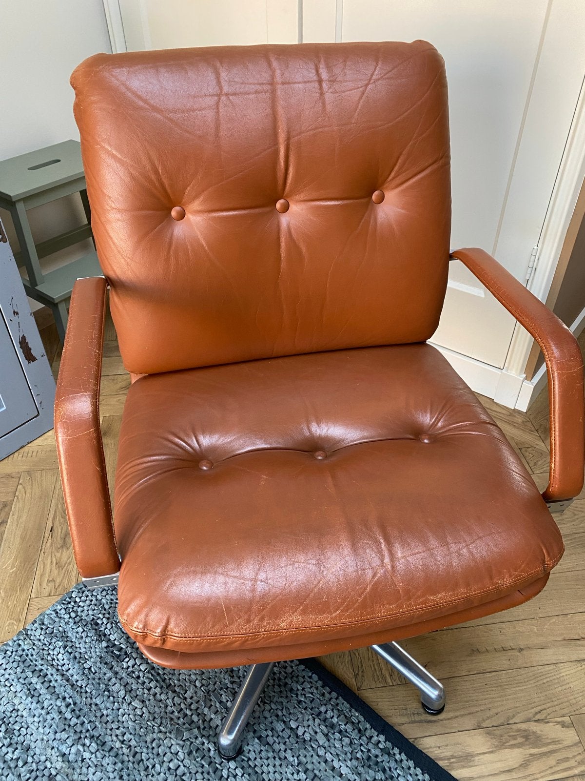 Vintage Bureaustoel Cognac Leer, Huis en Inrichting, Ophalen, Gebruikt, Bruin, Bureaustoel