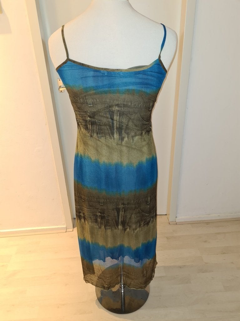 Zomerse maxi-jurk met tie-dye effect en spijkerprint maat M, Onbekend, Blauw, Overige maten, Ophalen of Verzenden