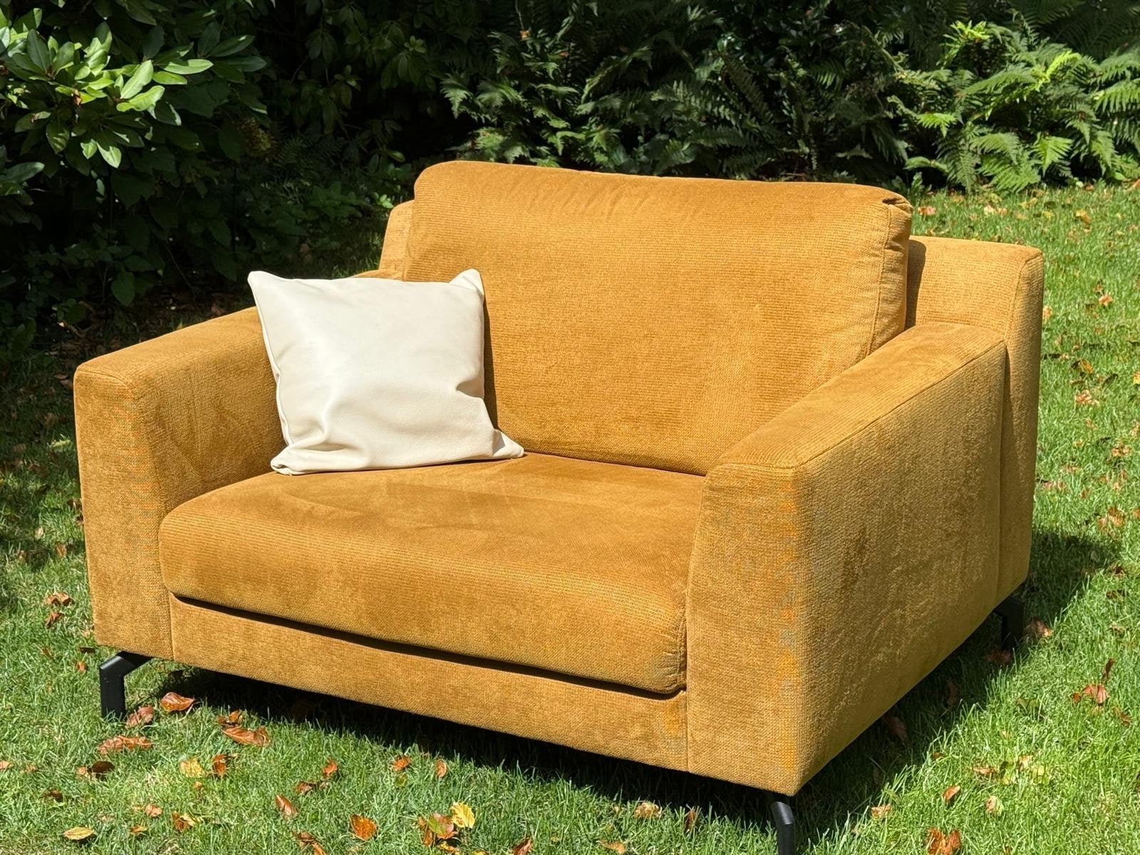 Comfortabele okergele fauteuil, zo goed als nieuw, Ophalen, Eenpersoons, 75 tot 100 cm, Zo goed als nieuw