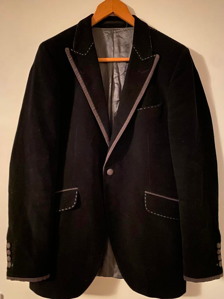 HOLLAND ESQUIRE ZWART COLBERT BLAZER 52, Kleding | Heren, Ophalen of Verzenden, Gedragen, Maat 52/54 (L), Zwart