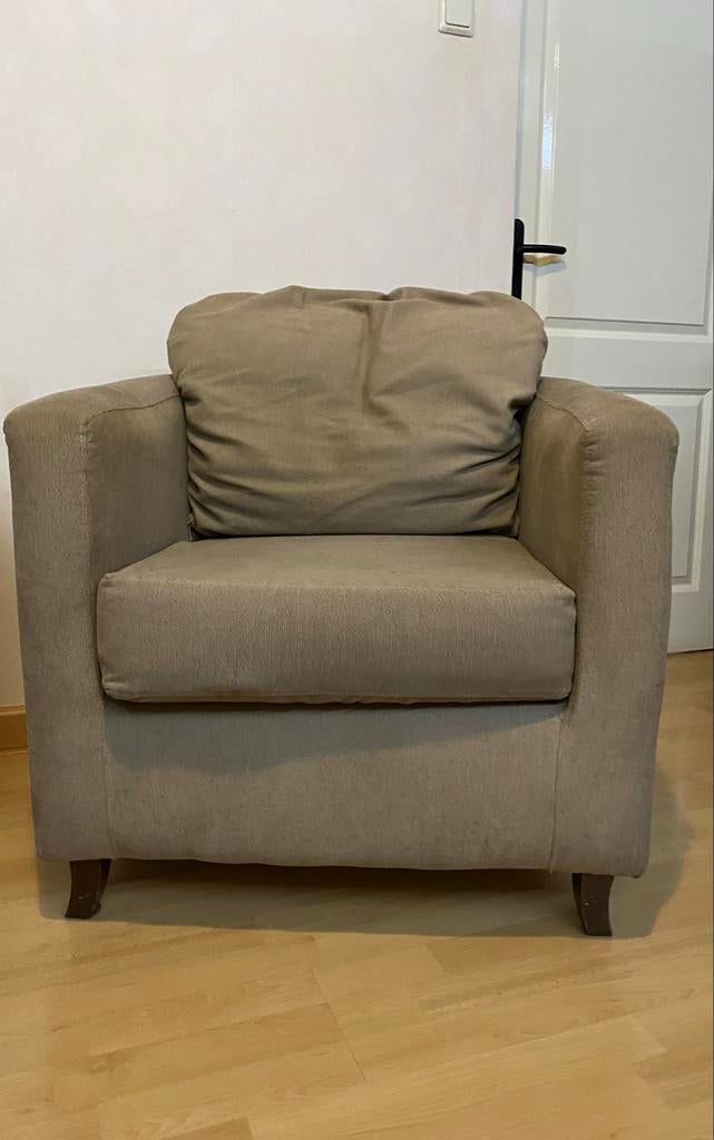 Comfortabele stoel - Beige ribstof, Huis en Inrichting, Stoelen, Ophalen, Gebruikt, Overige kleuren, Eén