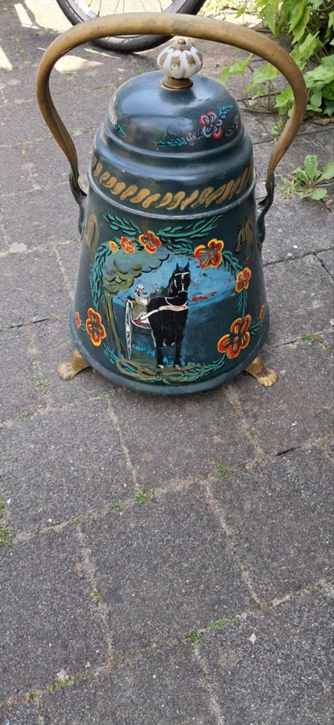 Antieke groene doofpot met prachtige afbeelding, Ophalen of Verzenden