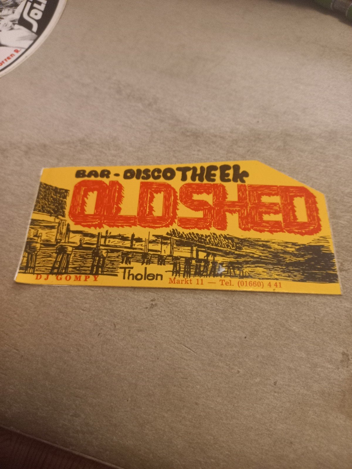 Vintage Sticker Bar-Discotheek Oldshed Tholen, Ophalen of Verzenden, Gebruikt