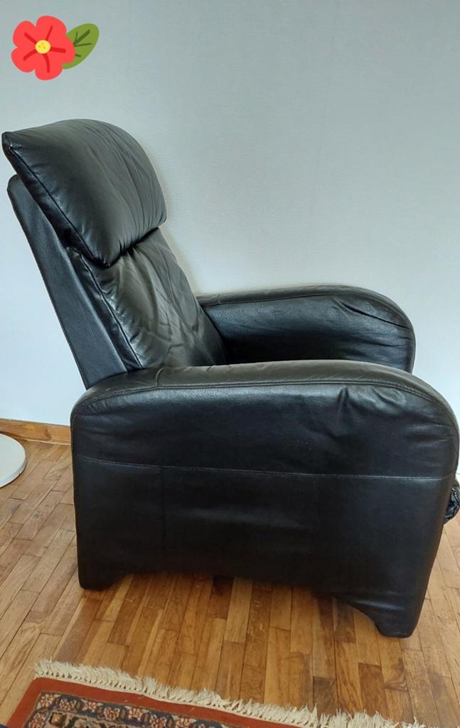 Nette leren relaxstoel (mechanisch) GRATIS ophalen!!, Ophalen of Verzenden, Gebruikt, 75 tot 100 cm, 50 tot 75 cm