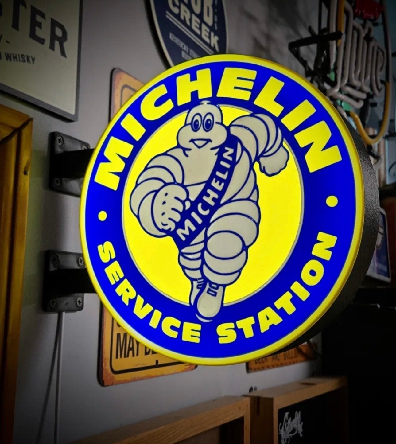 Michelin Service Station Lichtbak - 26 cm Dubbelzijdig, Verzenden, Nieuw, Lichtbak of (neon) lamp