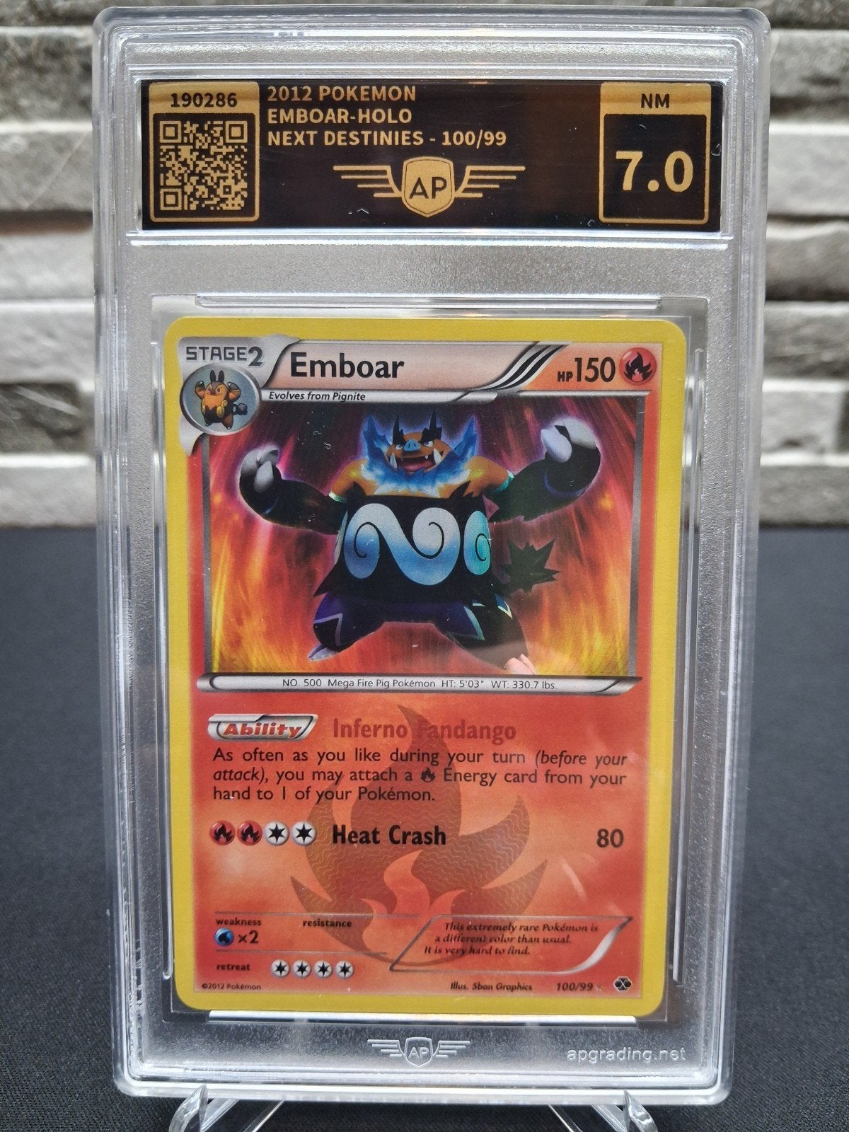 2012 Pokémon Emboar-Holo Next Destinies 100/99 AP Graded 7.0, Ophalen of Verzenden