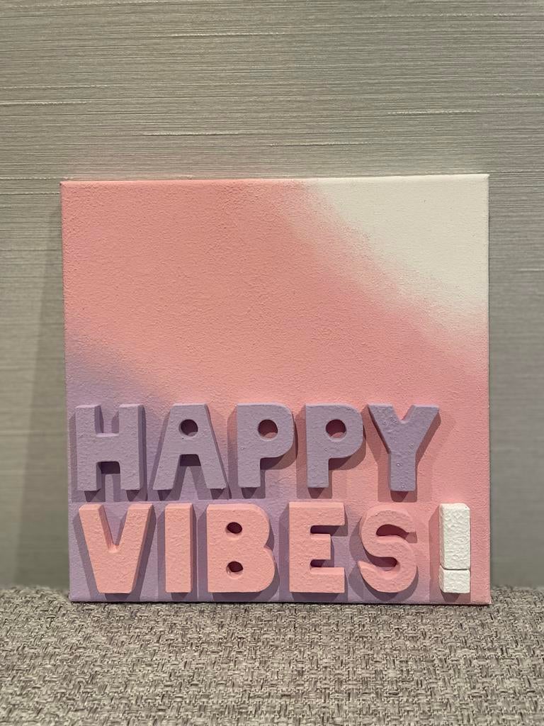 Schilderij "Happy Vibes!" - Roze & Lila, Verzenden