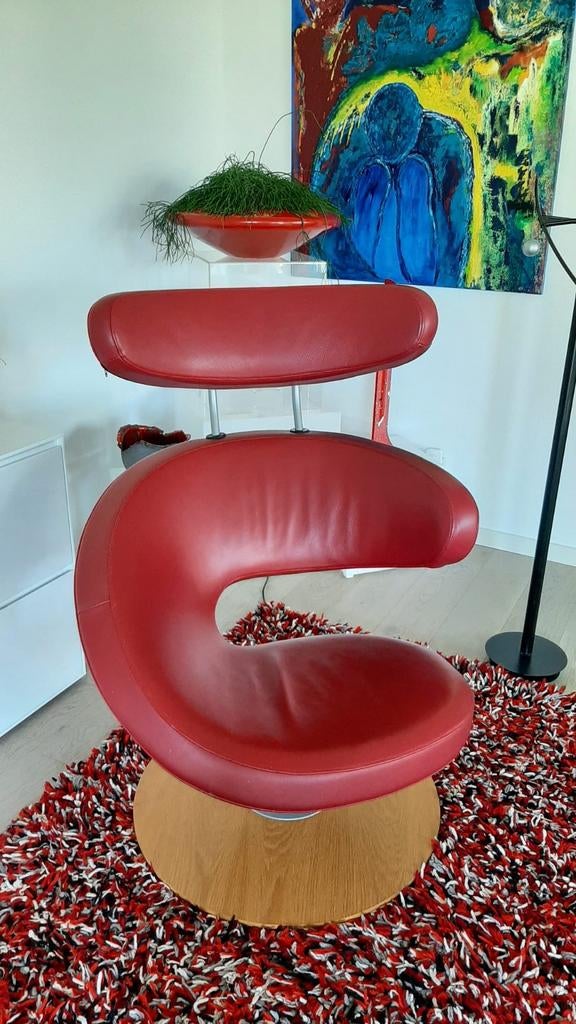 Olav Eldøy design fauteuil, Huis en Inrichting, Stoelen, Eén, Leer, Rood, Ophalen