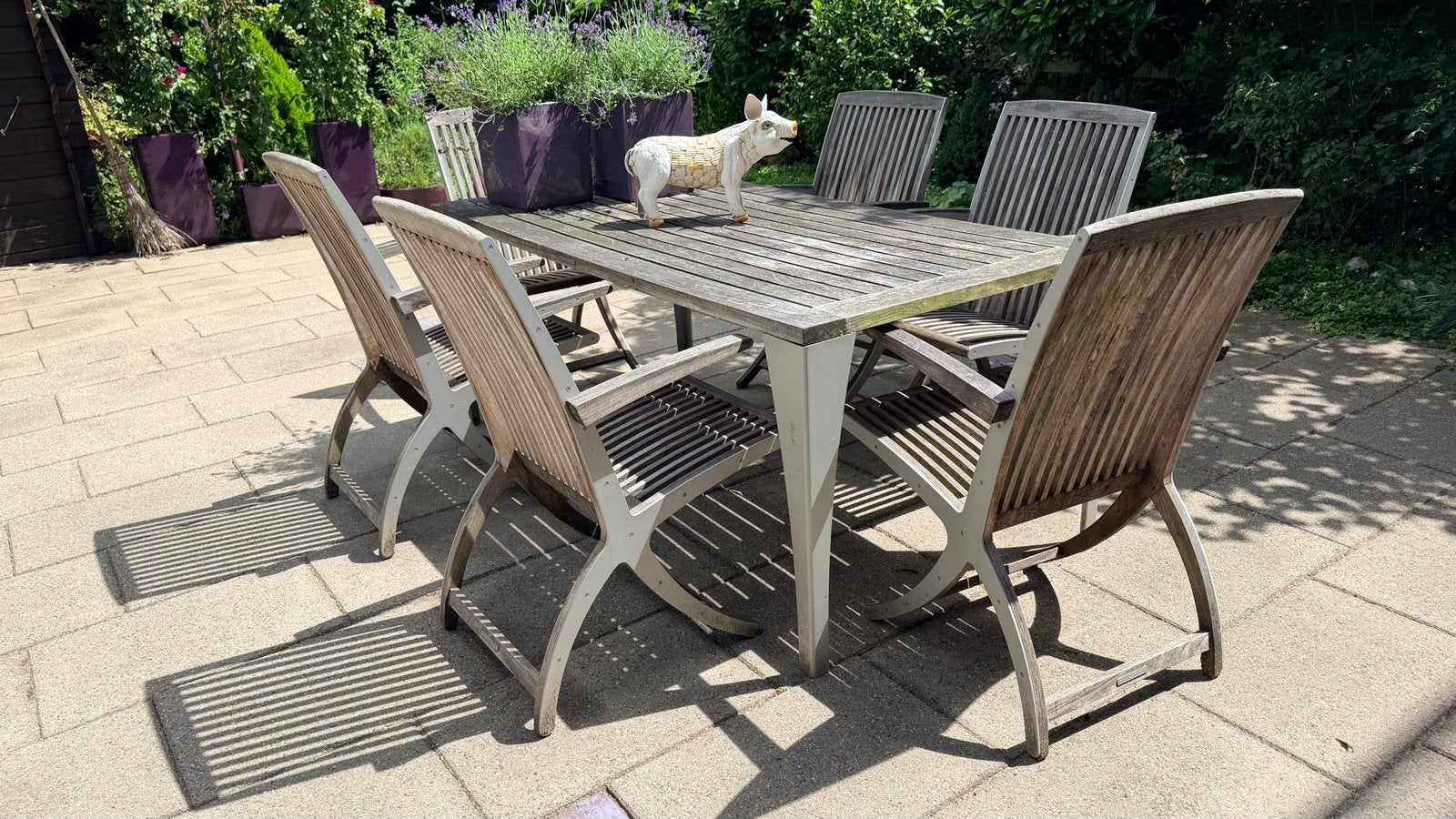 Royal Botania Teakhouten Tuintafel met 6 stoelen, Tuin en Terras, Ophalen, Gebruikt, Eettafel, 6 zitplaatsen