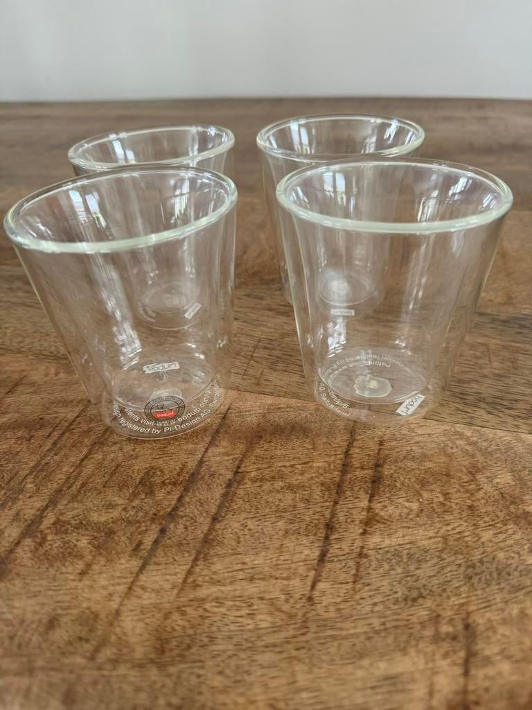 4 x bodum dubbelwandige glazen, Verzamelen, Ophalen of Verzenden, Zo goed als nieuw, Overige typen