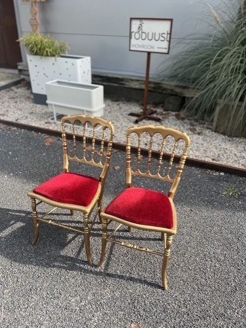 2 Vintage Barok Stoelen – Goud – Rood Velours – Chiavari, Antiek en Kunst, Ophalen