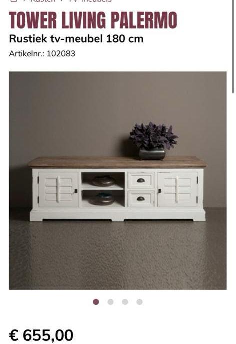TV-meubel 180 cm - Tower Living Palermo, Ophalen, 150 tot 200 cm, Minder dan 100 cm, Grenenhout