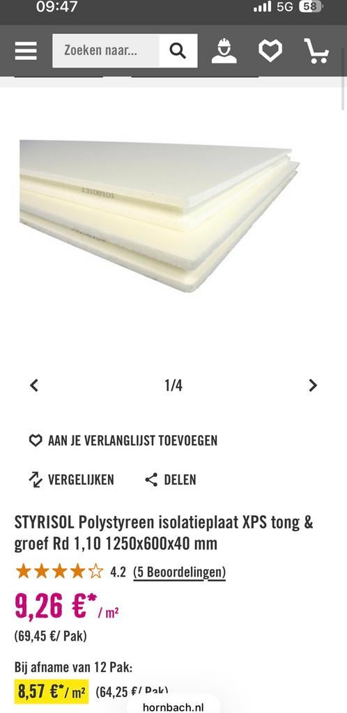 5 platen isolatie 1250*600*40, Dakisolatie, 4 tot 8 cm, Nieuw, Hardschuim (Pir)