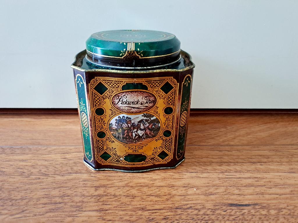 Vintage Douwe Egberts Pickwick theeblik, Verzamelen, Blikken, Ophalen of Verzenden, Gebruikt, Thee, Douwe Egberts