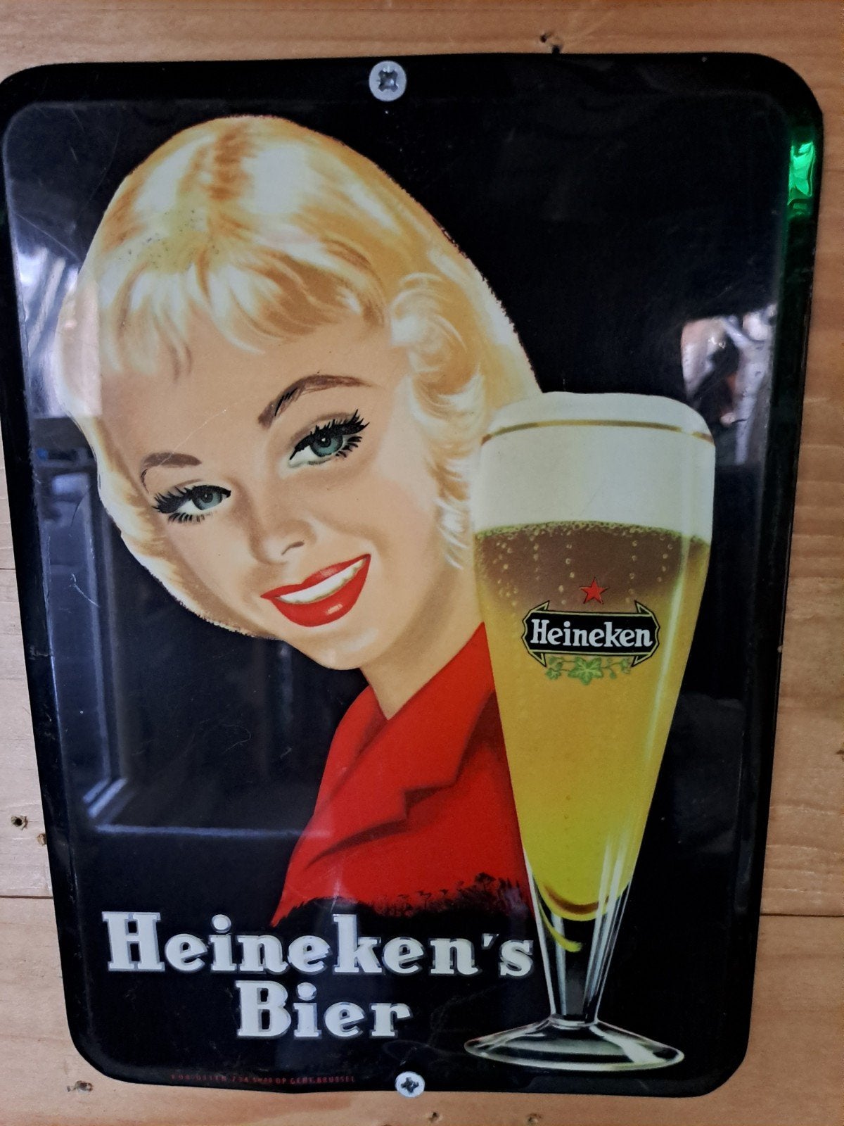 Oud Heineken bier bordje, Ophalen of Verzenden, Gebruikt, Reclamebord