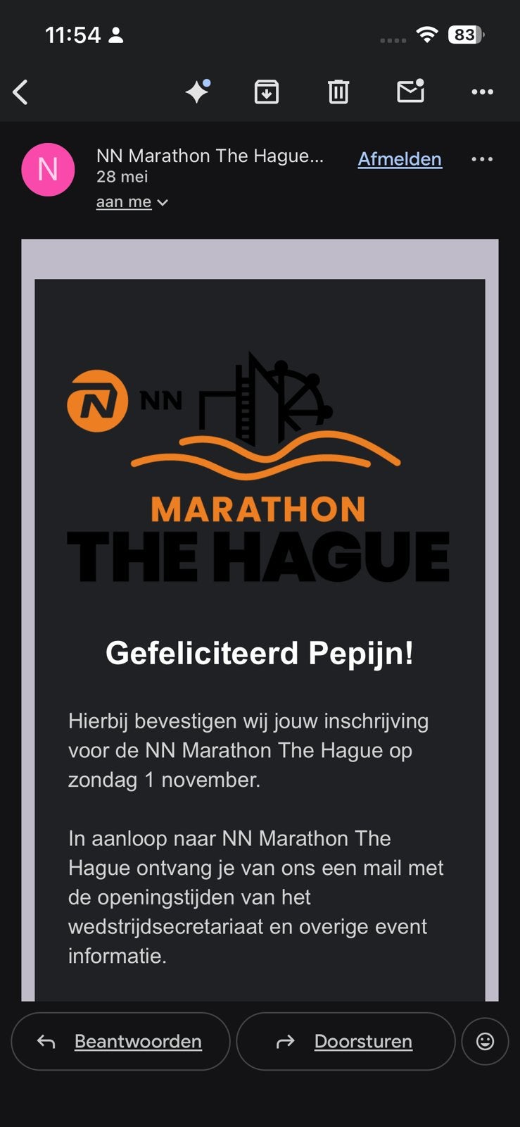 Marathon ticket NN marathon Den Haag 1 november, Eén persoon