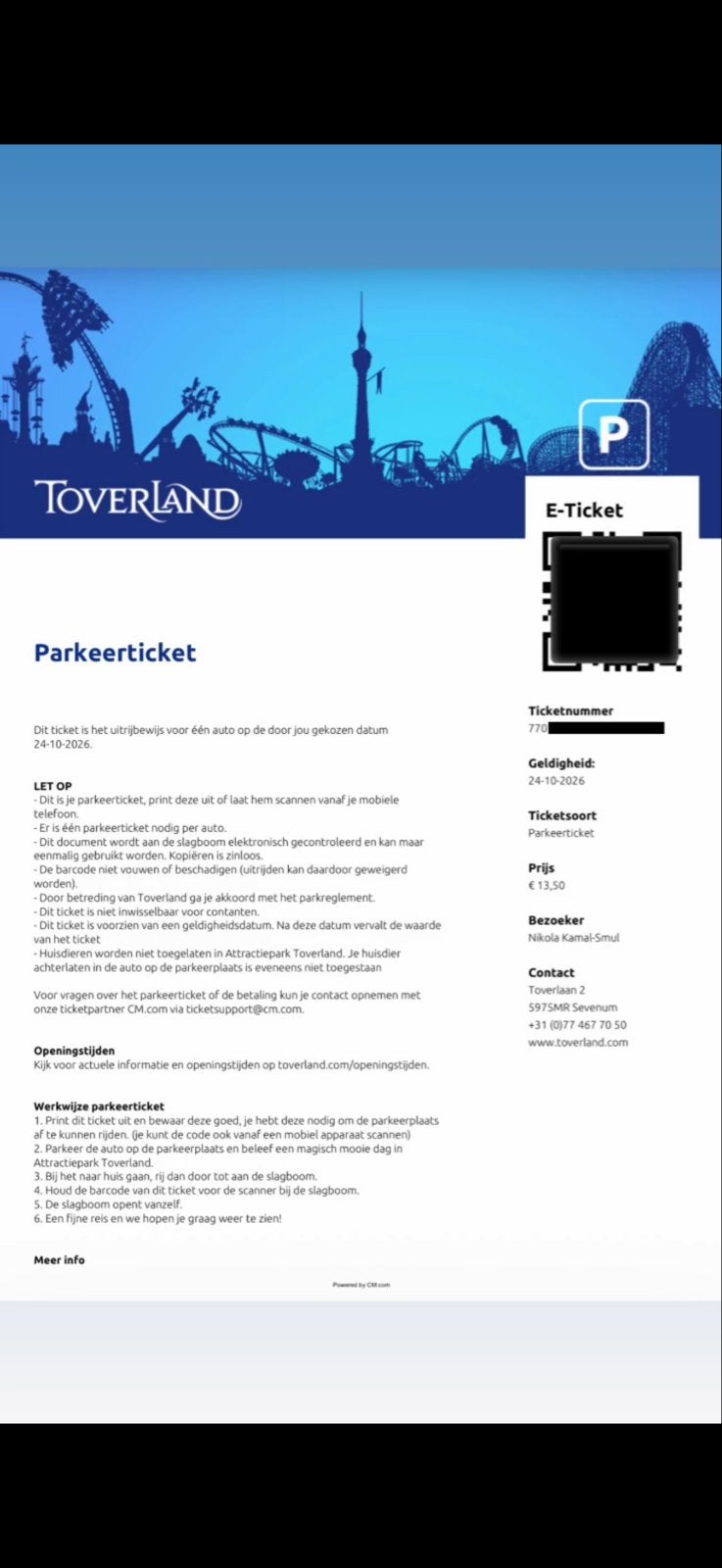 Toverland tickets, Twee personen, Arrangement, Ticket of Toegangskaart