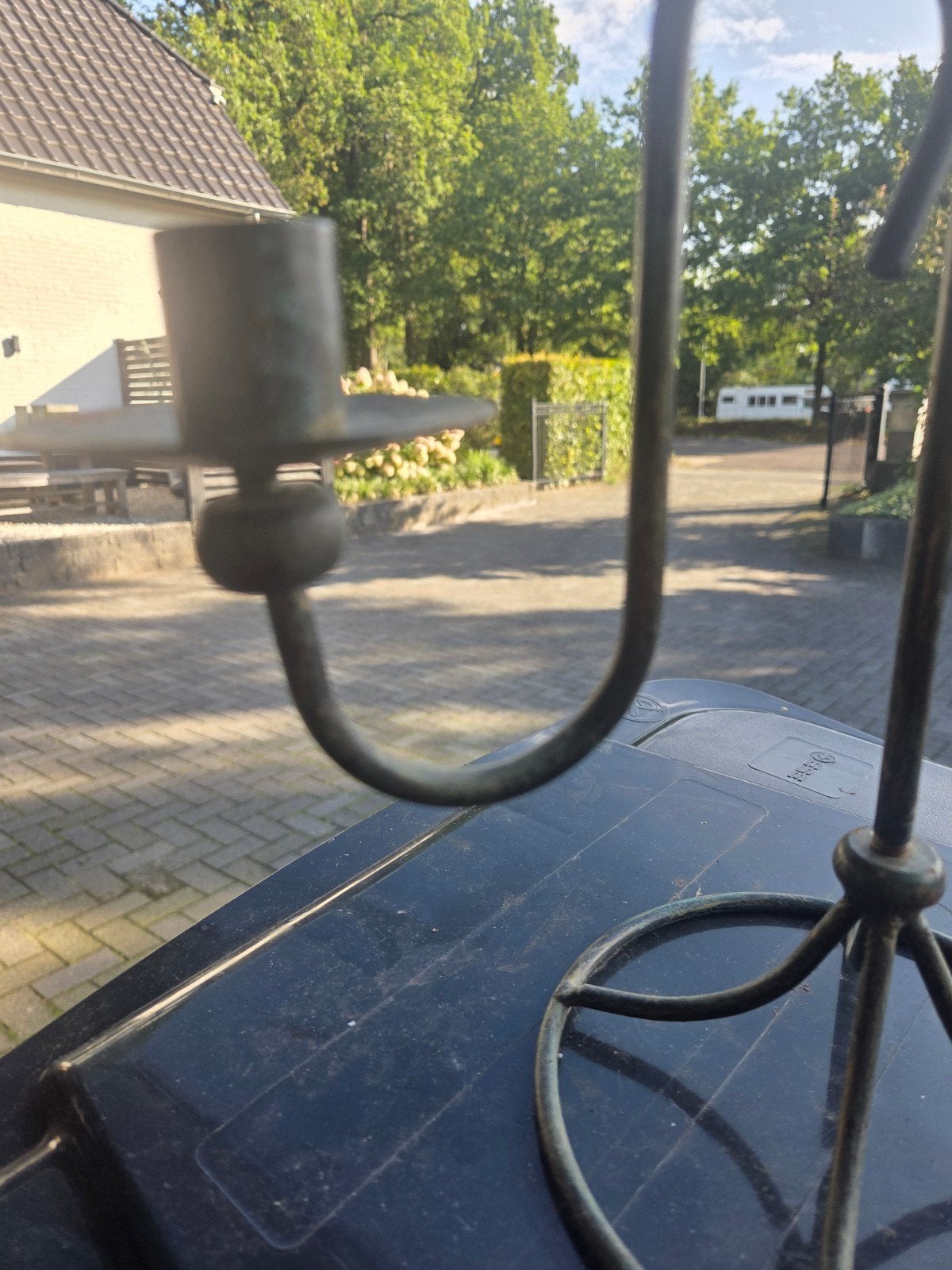 Antieke smeedijzeren kandelaar met 3 armen, Ophalen of Verzenden