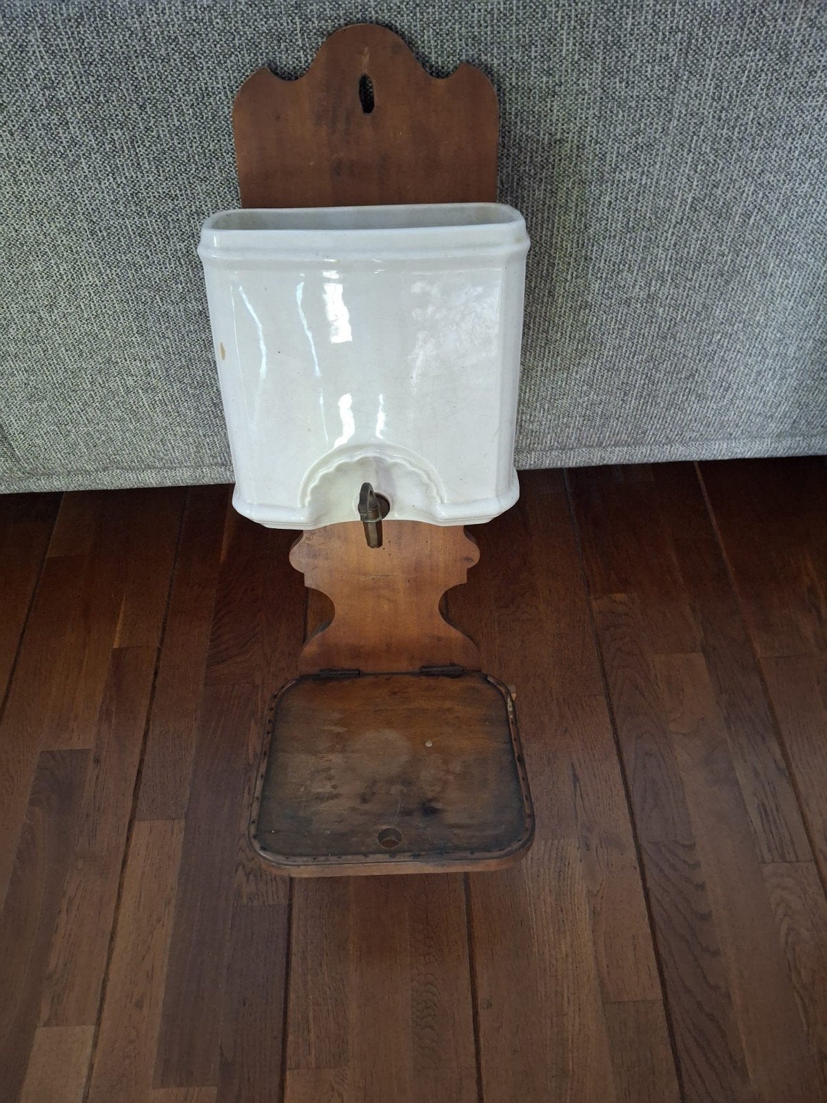 Antieke waterdispenser met houten houder, Ophalen of Verzenden