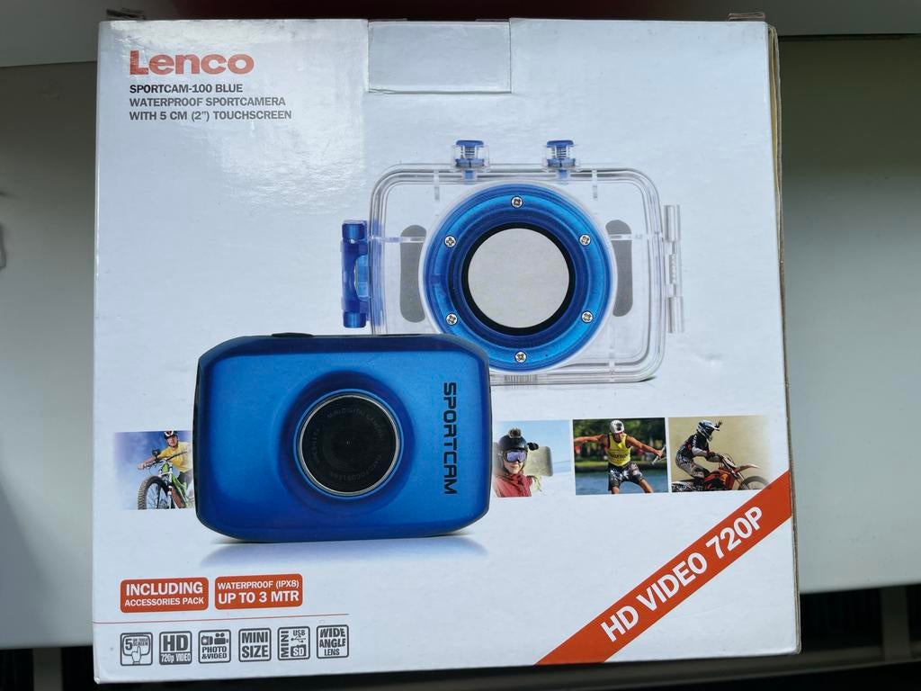 Nieuwe Lenco Sportcam-100 Blue - Waterdichte sportcamera, Ophalen of Verzenden, Nieuw, Overige merken