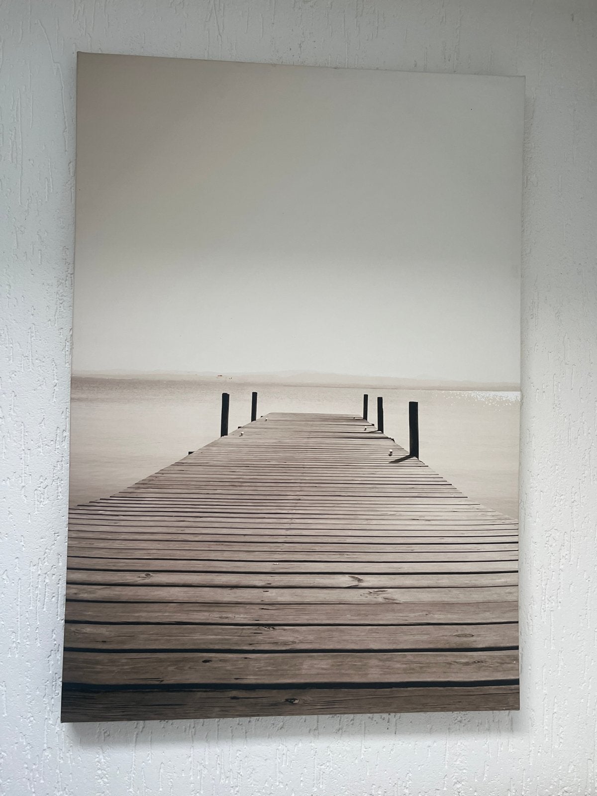 Zwart-wit canvas schilderij van steiger aan het water, Ophalen, Zo goed als nieuw, Schilderij, 75 – 100