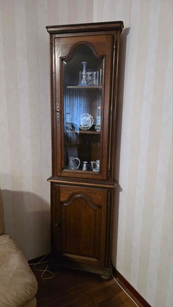 Antieke Hoekvitrinekast met Glas, Ophalen, Glas, Klassiek, Antiek, 50 tot 100 cm