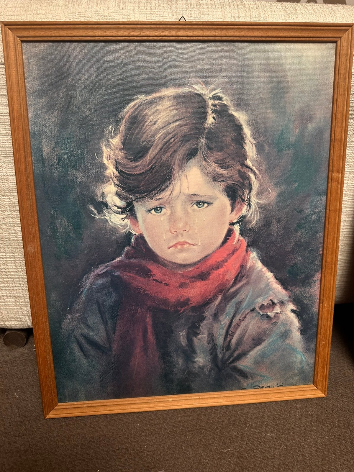 Vintage schilderij – ‘Huilend jongetje’ – Retro, Ophalen, Portret of Personen, Overige ondergronden, Ingelijst