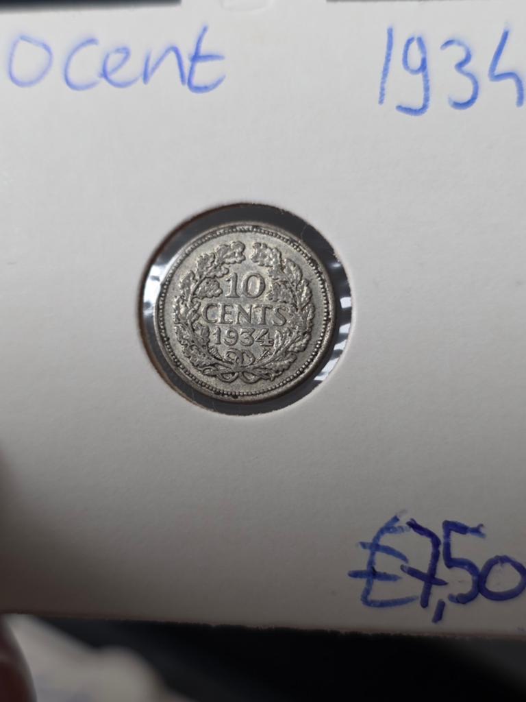 10 cent 1934 Nederland, Verzenden, Zilver, 10 cent, Koningin Wilhelmina