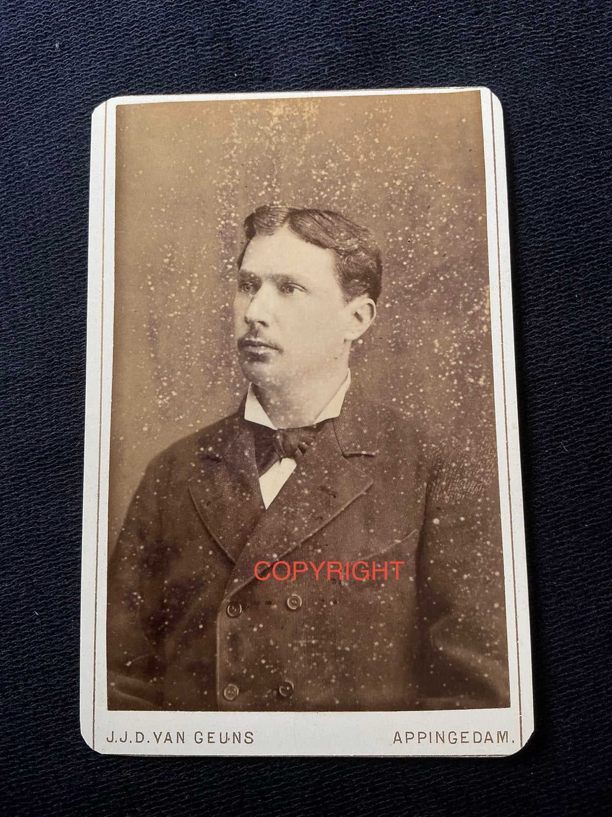 CDV, Man, J.J.D. VAN GEUNS, APPINGEDAM, in memoriam, Ophalen of Verzenden, Voor 1940, Gebruikt, Foto