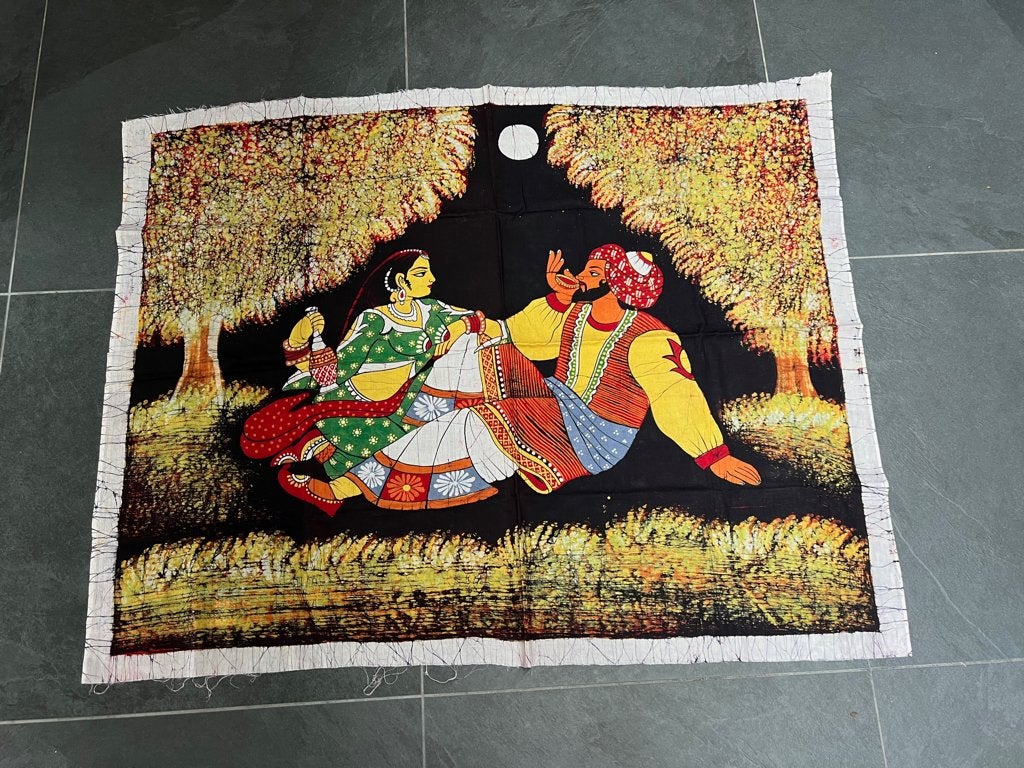 India handbeschilderd doek schilderij indiase handwerk groot, Huis en Inrichting, Woonaccessoires | Schilderijen, Tekeningen en Foto's