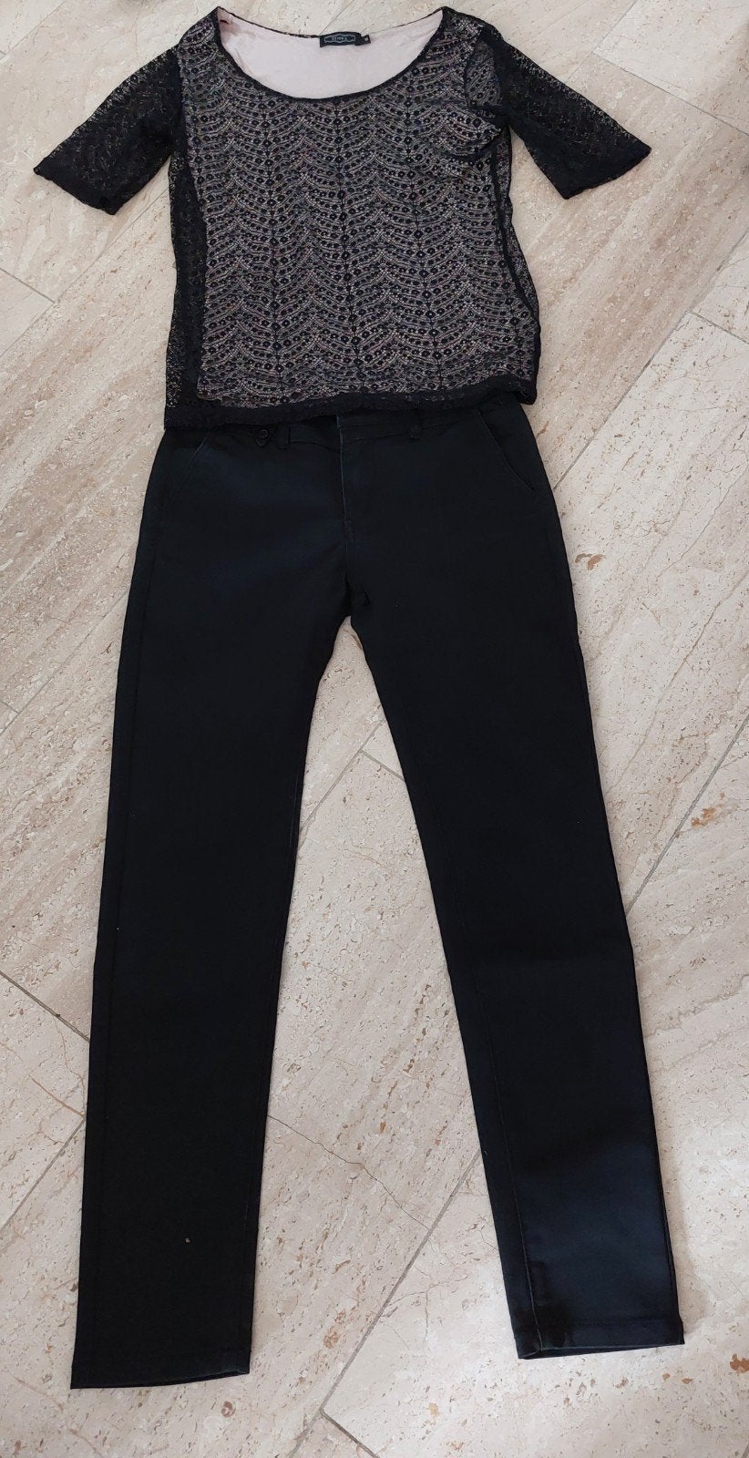 Zwarte Geisha top en Norty Jeans broek set, Maat 38/40 (M), Zwart, Ophalen of Verzenden, Zo goed als nieuw