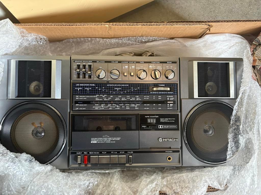 Vintage Hitachi TRK-9100 Radio Cassette Recorder Boombox, Ophalen of Verzenden, Gebruikt, Radio, Met cd-speler