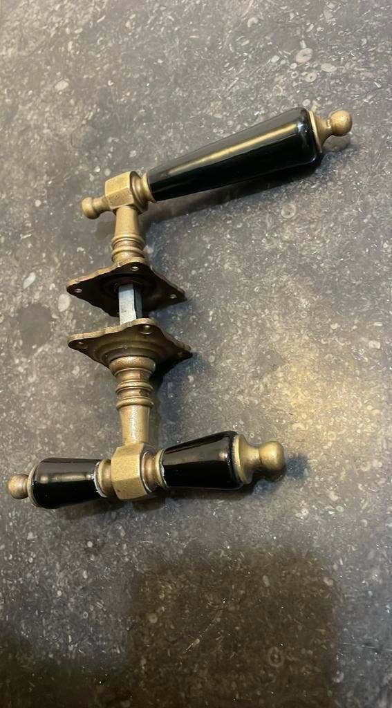 1x set Deurklinken Retro 1900 antiek messing & hout deurkruk, Antiek en Kunst, Ophalen of Verzenden