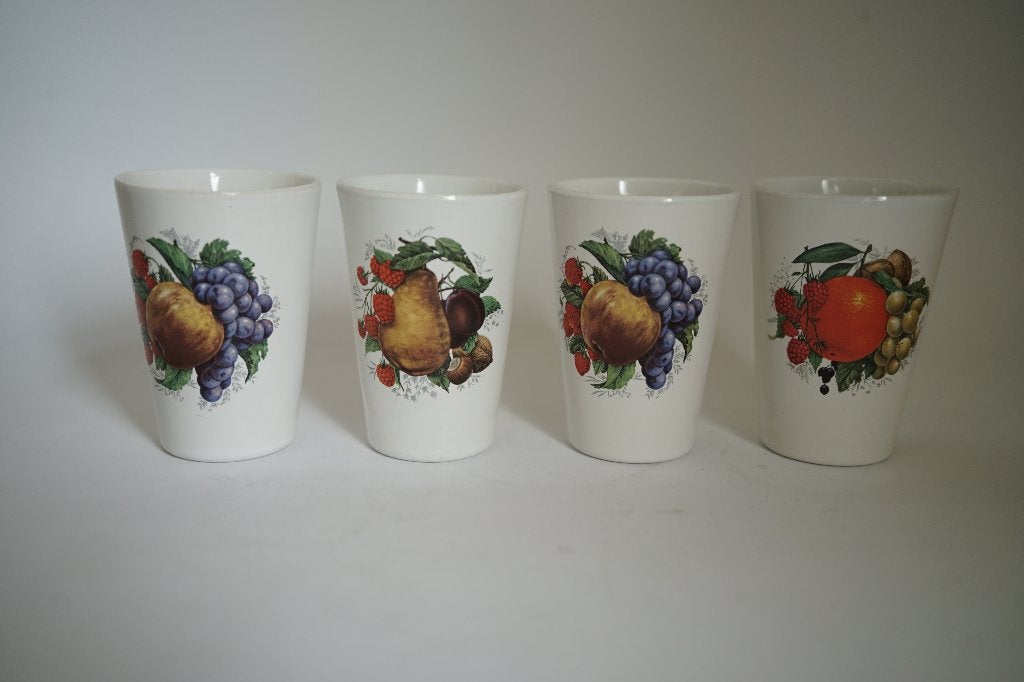 vintage 4x beker Frankton Tegelen Holland fruitmotief, Gebruikt, Overige merken, Overige typen, Ophalen of Verzenden