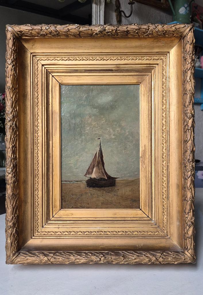 Oud schilderij in fraaie lijst, 19e eeuw, Verzenden