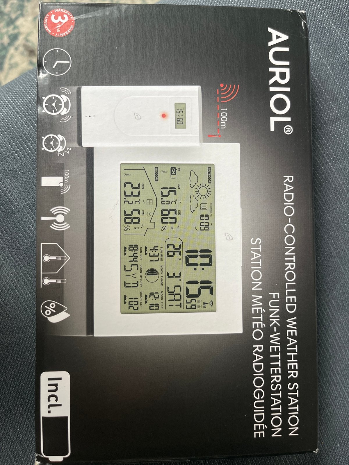 AURIOL Radio-gestuurd Weerstation met Buitensensor, Audio, Tv en Foto, Weerstations en Barometers, Verzenden, Nieuw, Weerstation