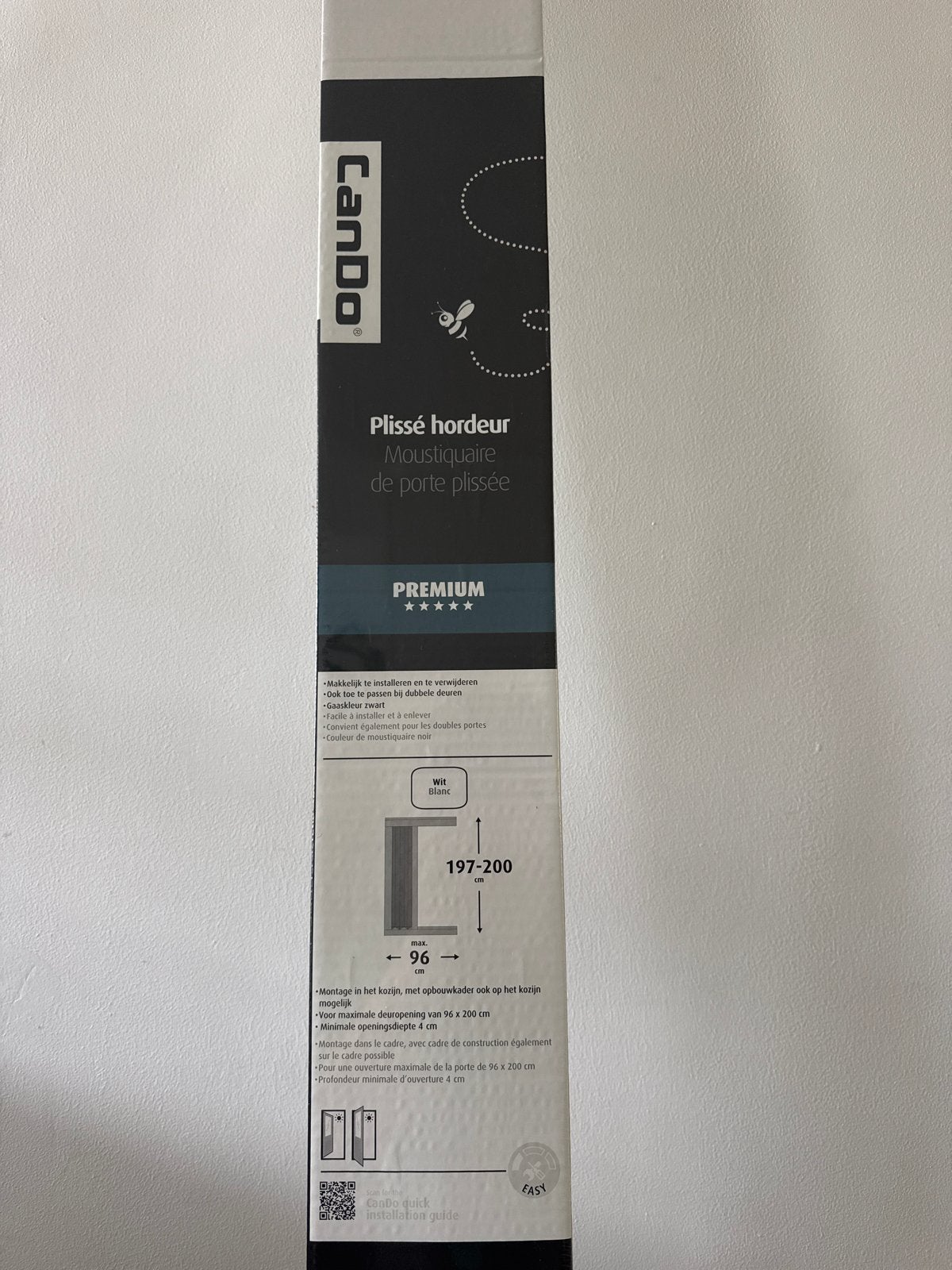 Cando Plissé Hordeur Premium Wit - Max 96x200 cm, 80 tot 100 cm, Hordeur, Nieuw, Ophalen of Verzenden