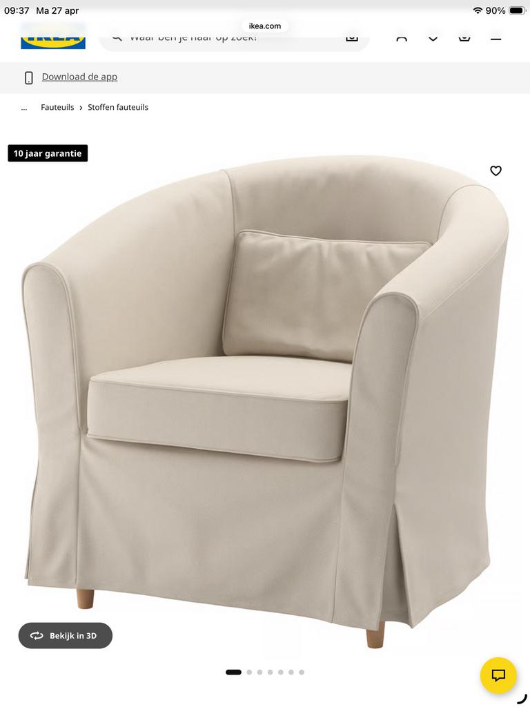 Tullsta stoel Ikea met afneembare hoes., Huis en Inrichting, Fauteuils, Ophalen, Gebruikt, 75 tot 100 cm, Stof