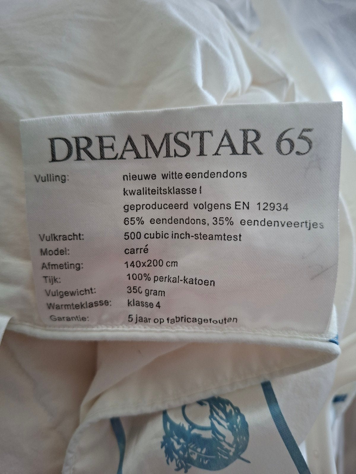 Dreamstar 65 4-seizoenen dekbed 140x200 witte eendendons, Ophalen, Gebruikt, Eenpersoons, Wit