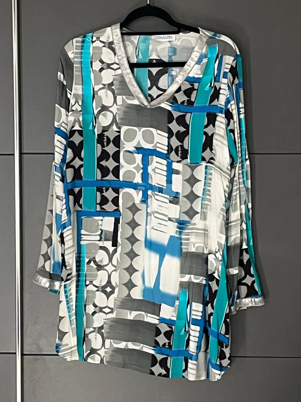 Chalou Tuniek met abstracte print en klein defect, Blauw, Maat 46/48 (XL) of groter, Ophalen of Verzenden, Lange mouw
