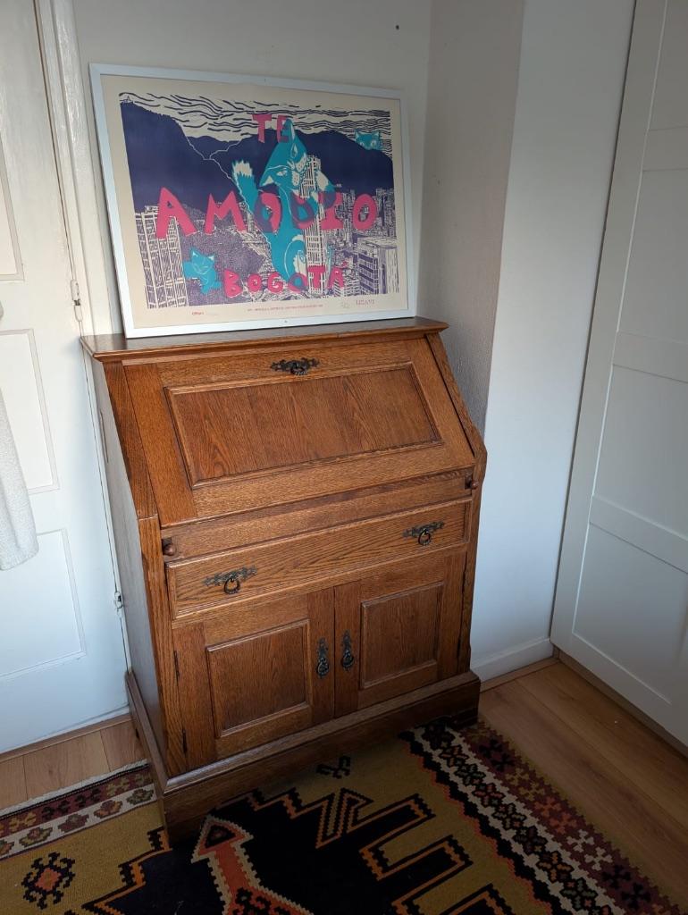 Massief eiken secretaire / klepkast, Huis en Inrichting, Kasten | Secretaires, Gebruikt, Ophalen