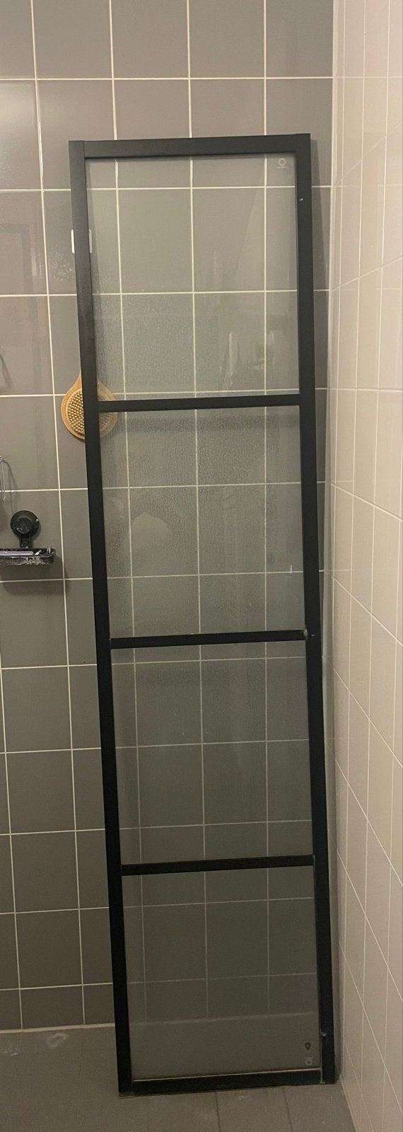 Douchewand 40x200 cm - Zwart frame, helder glas, Ophalen, Gebruikt, Met douche