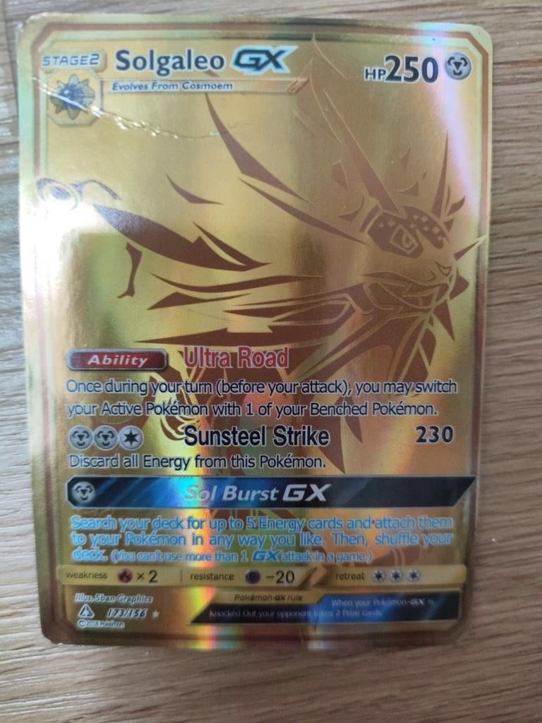 Pokémon Solgaleo GX Gouden Kaart - Zeldzaam, Ophalen of Verzenden, Gebruikt, Losse kaart, Foil