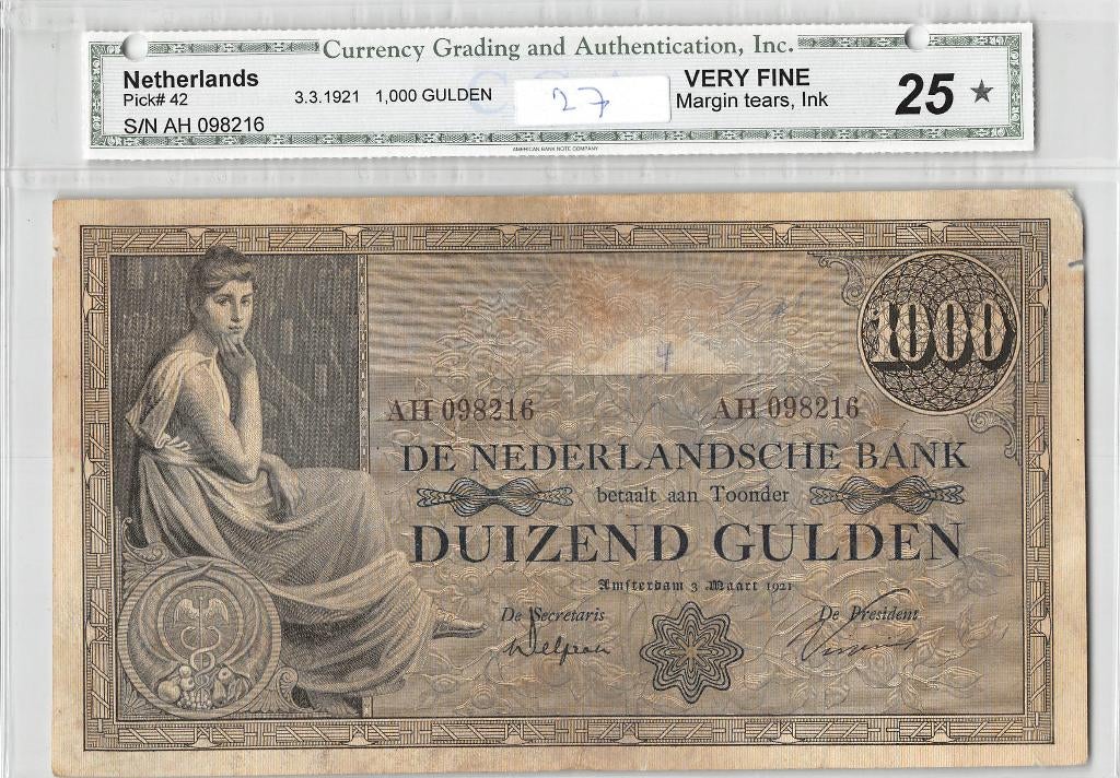 Netherlands 1000 Gulden 1921 VF Grietje Seel, Ophalen of Verzenden, 1000 gulden, Los biljet