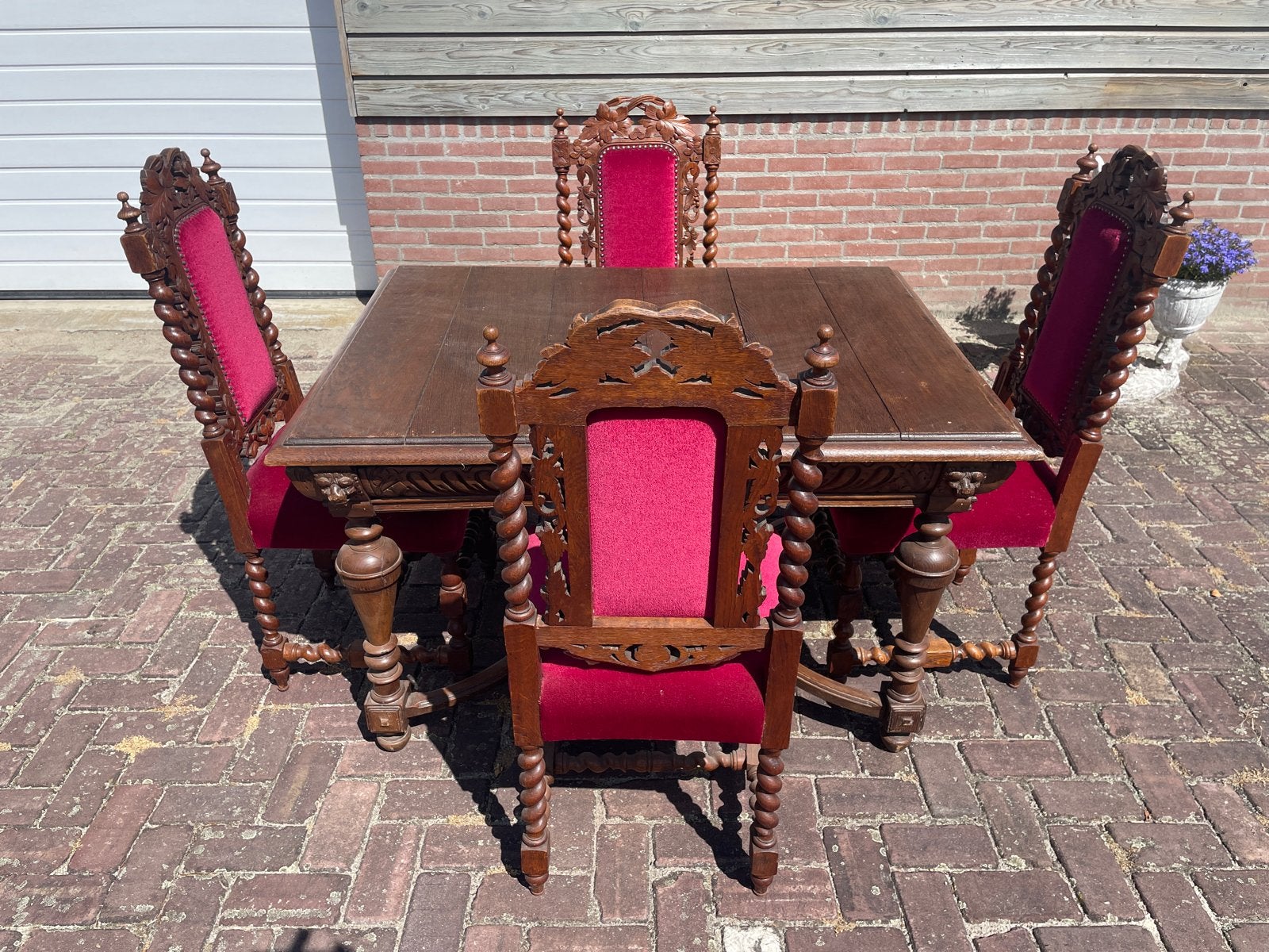 Antieke Eetkamerset: Tafel en 5 Stoelen in Barokstijl, Antiek en Kunst, Ophalen