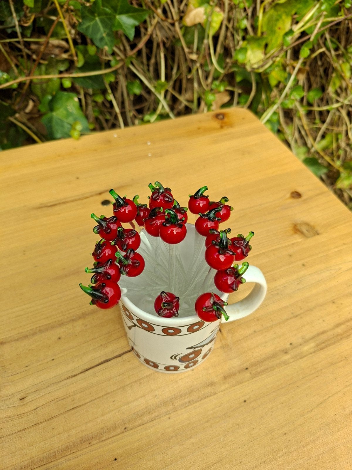 23 stuks glazen kersen cocktailprikkers, Huis en Inrichting, Ophalen, Rood, Glas, Overige typen