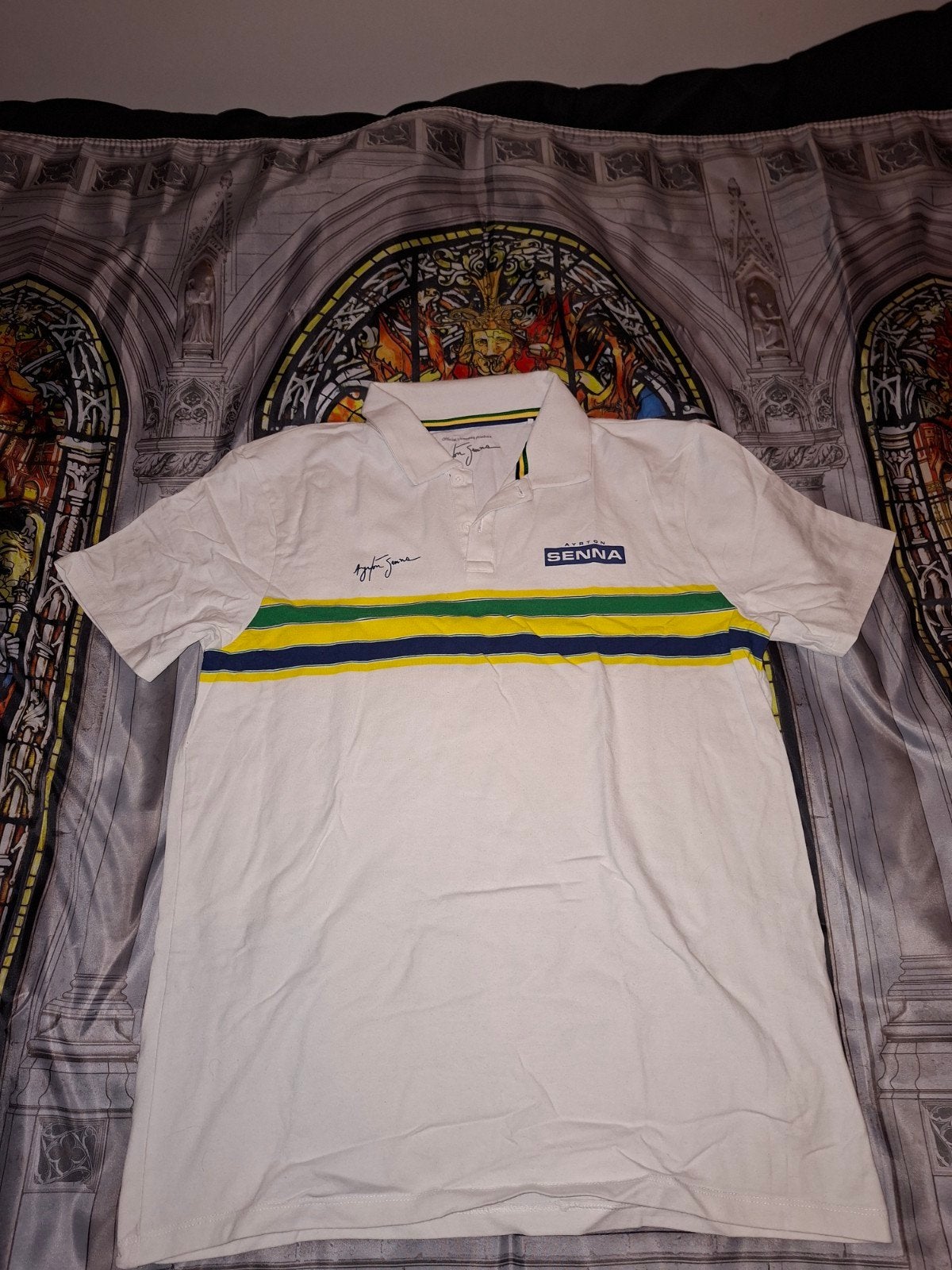 Ayrton Senna poloshirt, Formule1, F1, Ophalen, Zo goed als nieuw, Maat 52/54 (L), Wit